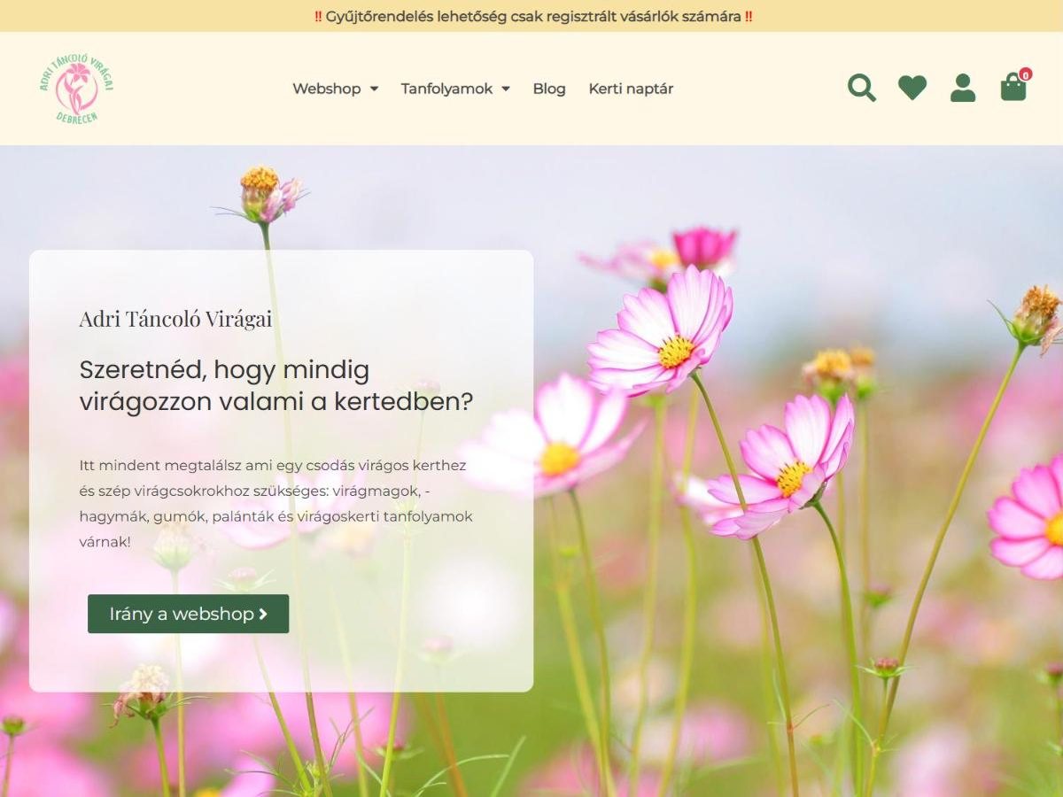 Adri táncoló virágai weboldal — képernyőkép