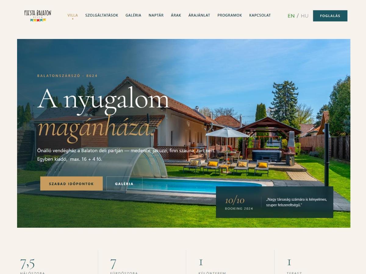 Fiesta Balaton Villa weboldal — képernyőkép
